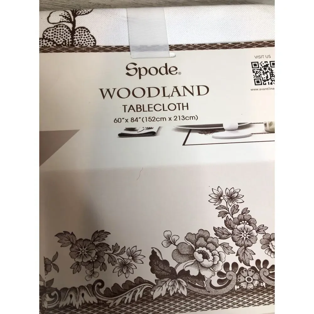Spode Woodland Tablecloth Oblong Floral Brown White Polyester Flower 60